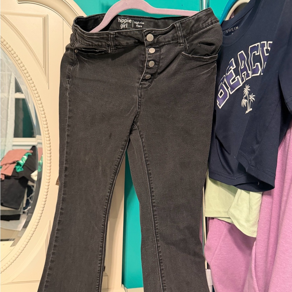 Hippie Girl Girls' Black High-Rise Button-Fly Jeans